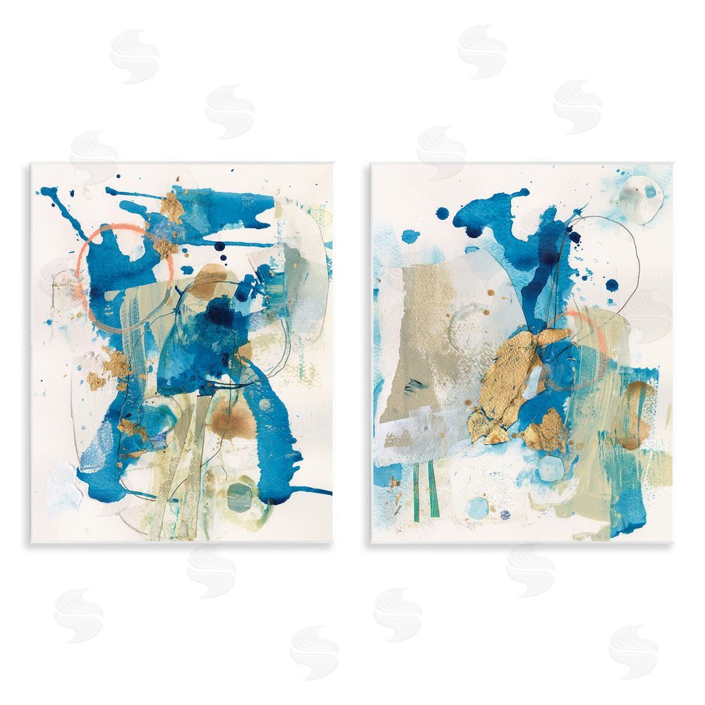 Allison Ford Abstract Blue Gold Splash  Wooden Wall Plaque Art Print