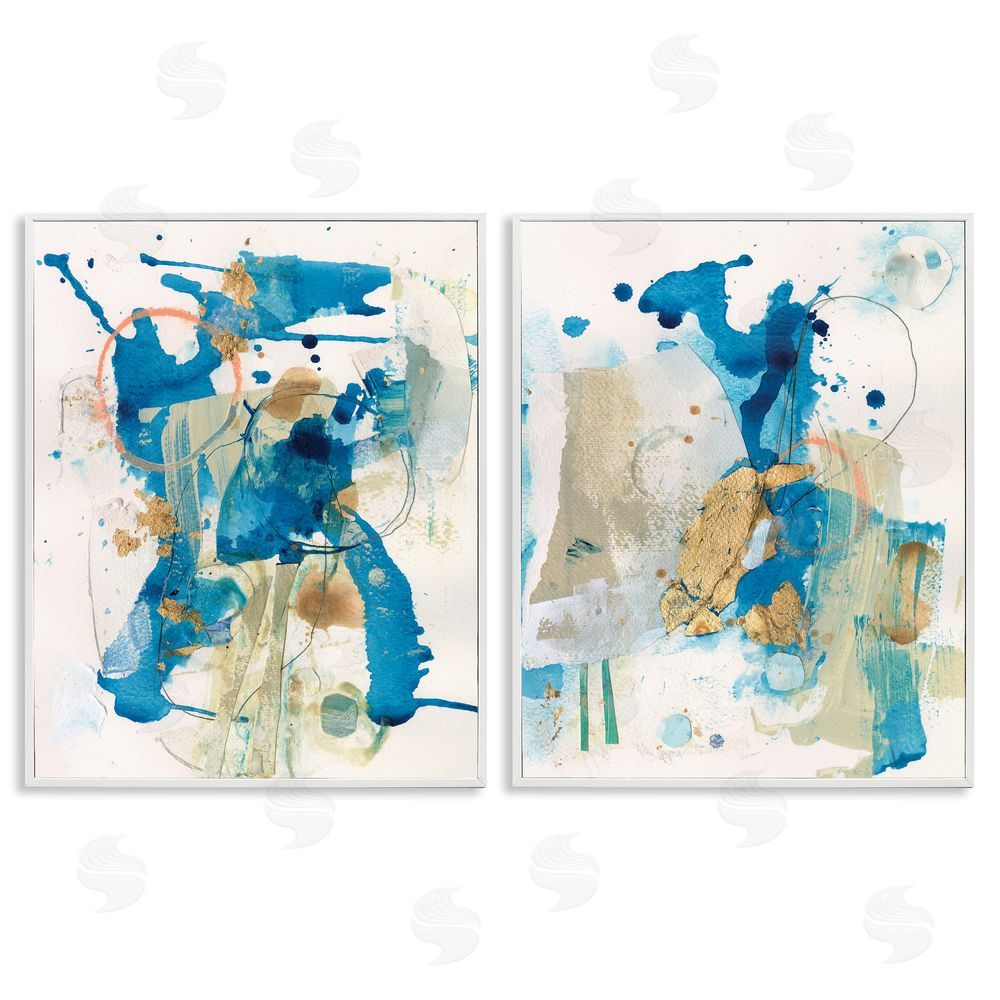 Allison Ford Abstract Blue Gold Splash  White Framed Giclee Wall Art Print