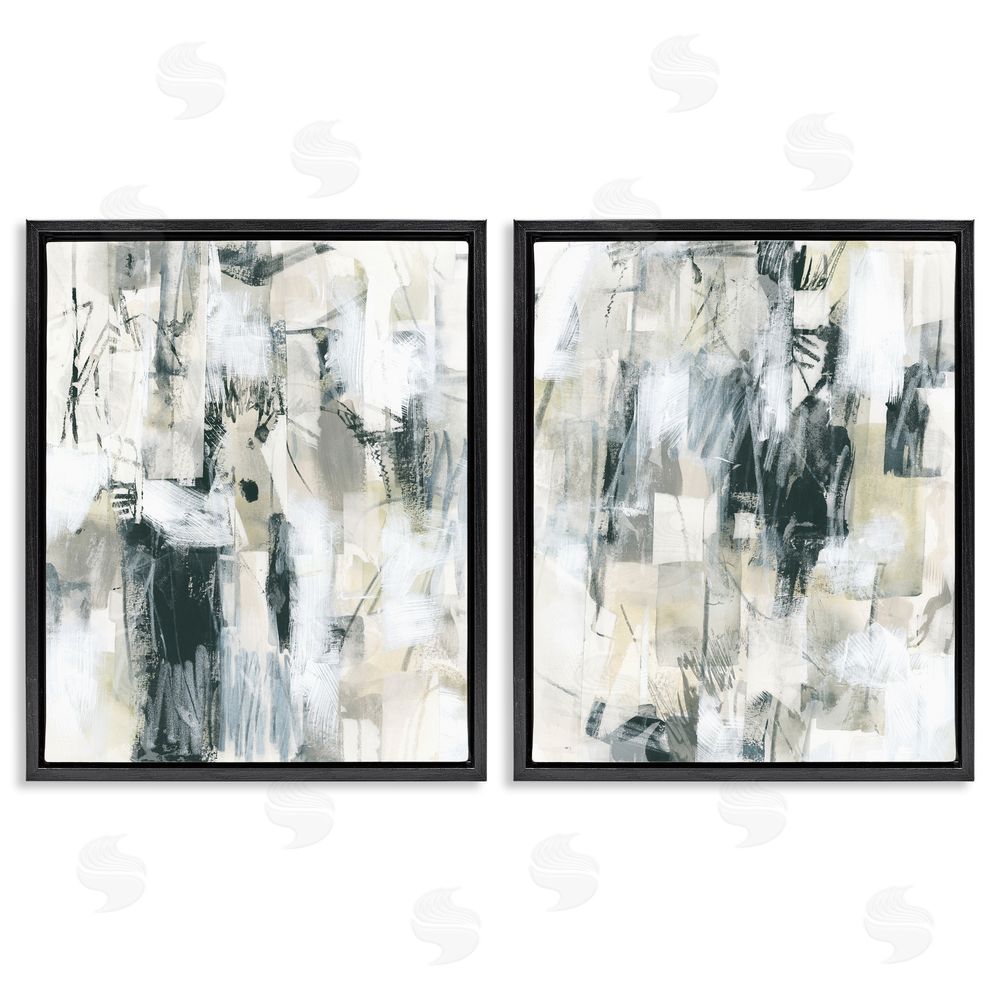 June Erica Vess Abstract Charcoal and Beige Black Floating Frame Canvas Wall Art Print
