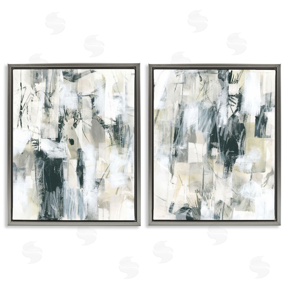 June Erica Vess Abstract Charcoal and Beige Gray Floating Frame Canvas Wall Art Print