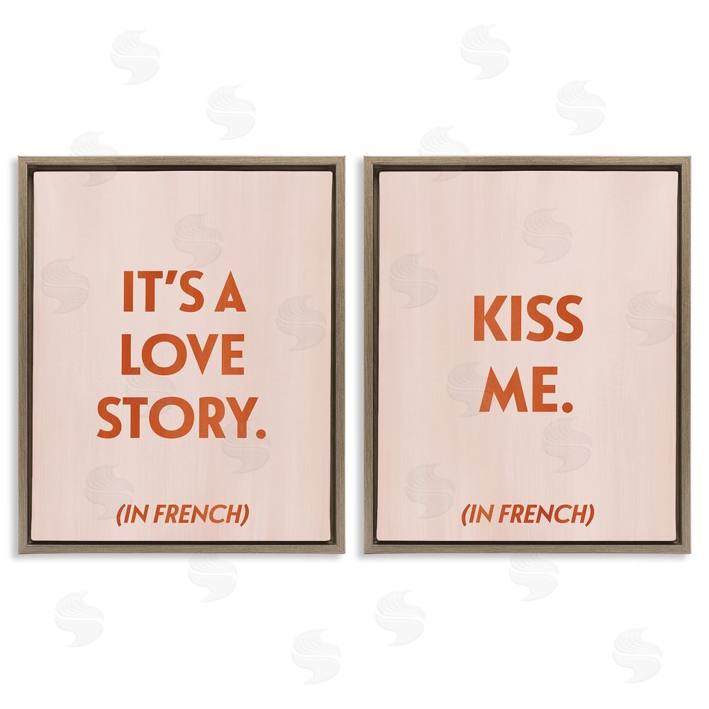 Grace Popp Modern Love Story Kiss  Brown Floating Frame Canvas Wall Art Print