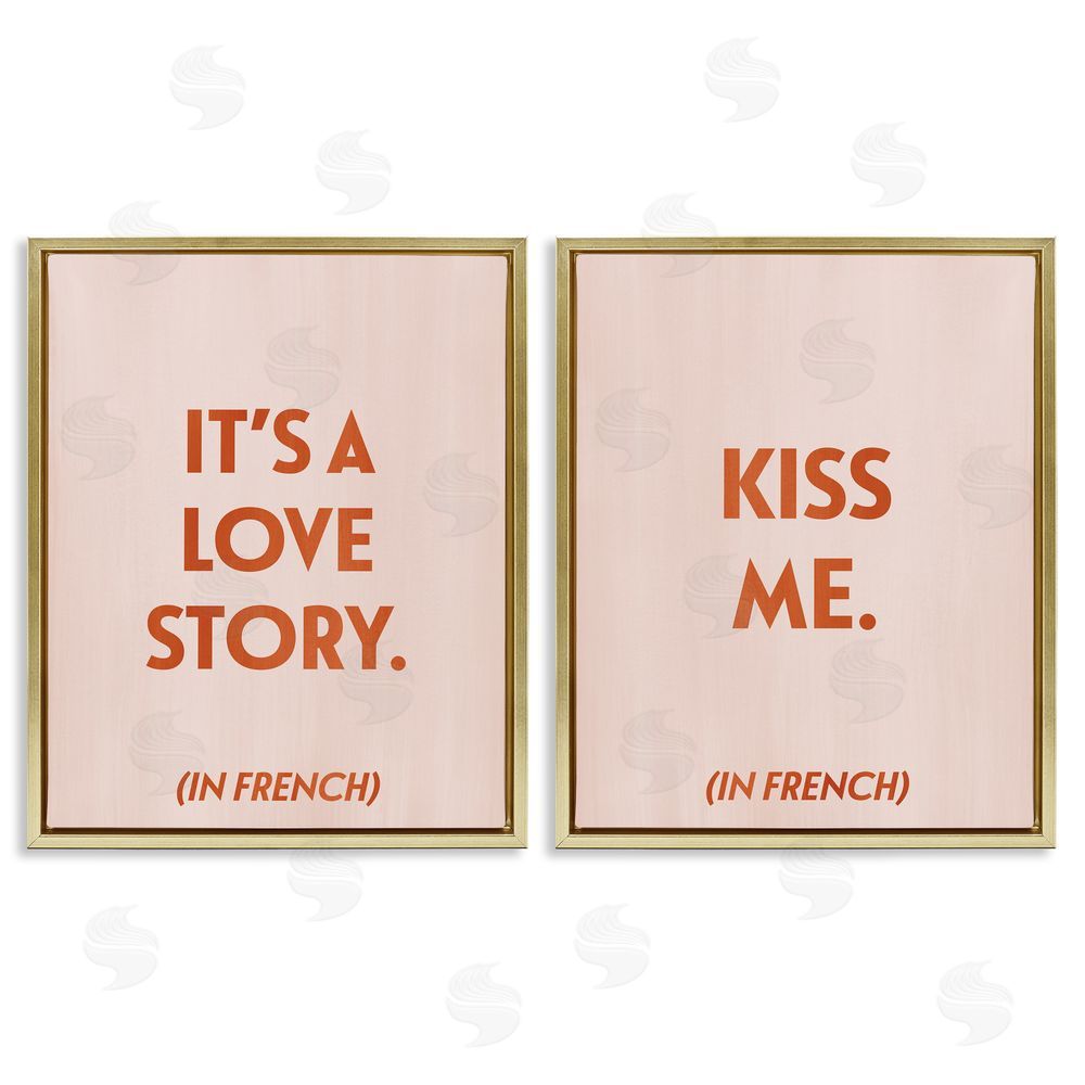 Grace Popp Modern Love Story Kiss  Gold Floating Frame Canvas Wall Art Print