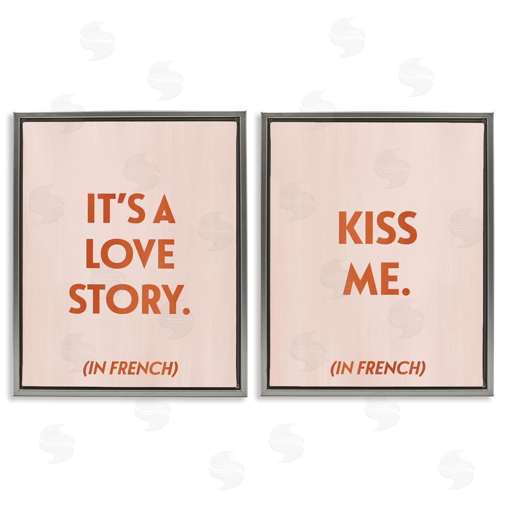 Grace Popp Modern Love Story Kiss  Gray Floating Frame Canvas Wall Art Print