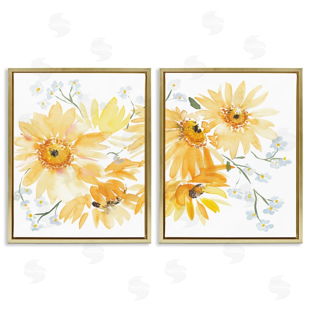Amanda Cook Watercolor Black Eyed Susans Gold Floating Frame Canvas Wall Art Print