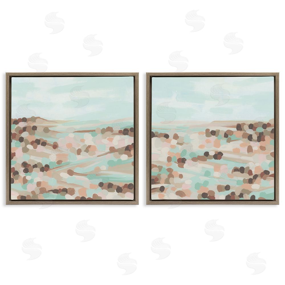 June Erica Vess Mint Pastel Abstract Vista  Brown Floating Frame Canvas Wall Art Print