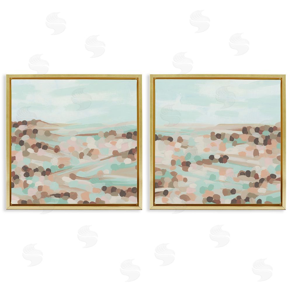 June Erica Vess Mint Pastel Abstract Vista  Gold Floating Frame Canvas Wall Art Print