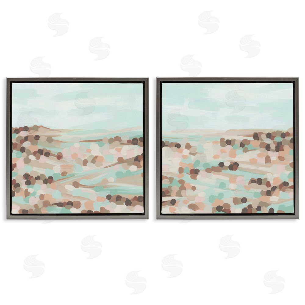 June Erica Vess Mint Pastel Abstract Vista  Gray Floating Frame Canvas Wall Art Print