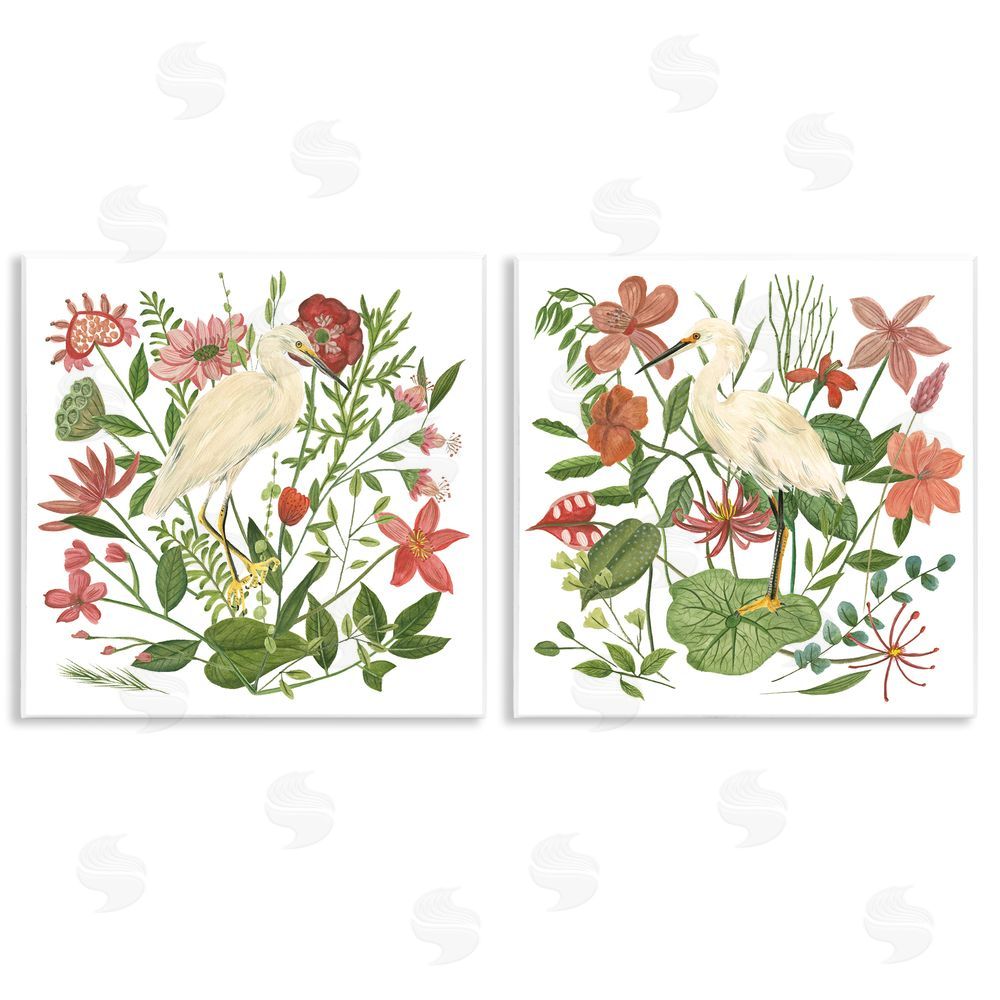 Melissa Wang Egrets Color Pop Flowers Wooden Wall Plaque Art Print