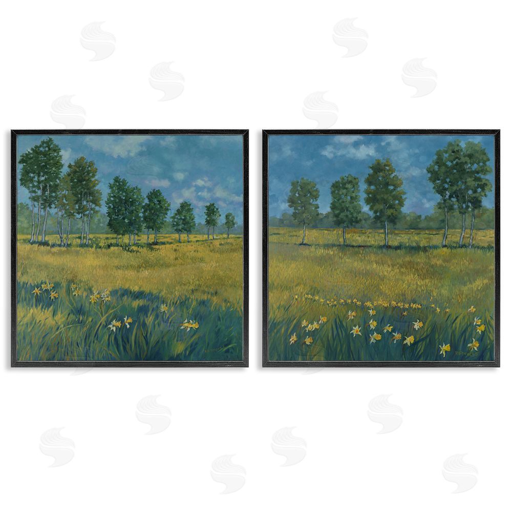 Graham Reynolds Daffodil Tree Lined Field Black Framed Giclee Wall Art Print