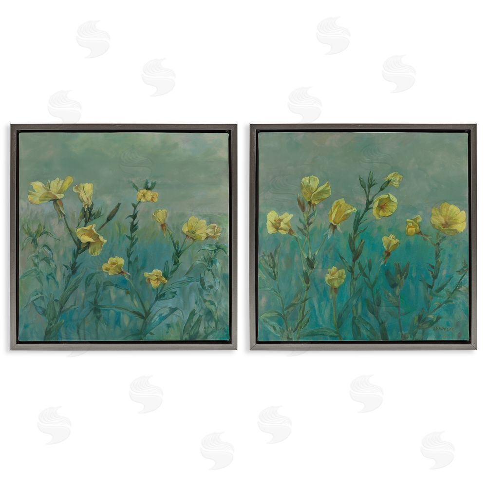 Graham Reynolds Evening Primrose Flower Unfurling Gray Floating Frame Canvas Wall Art Print