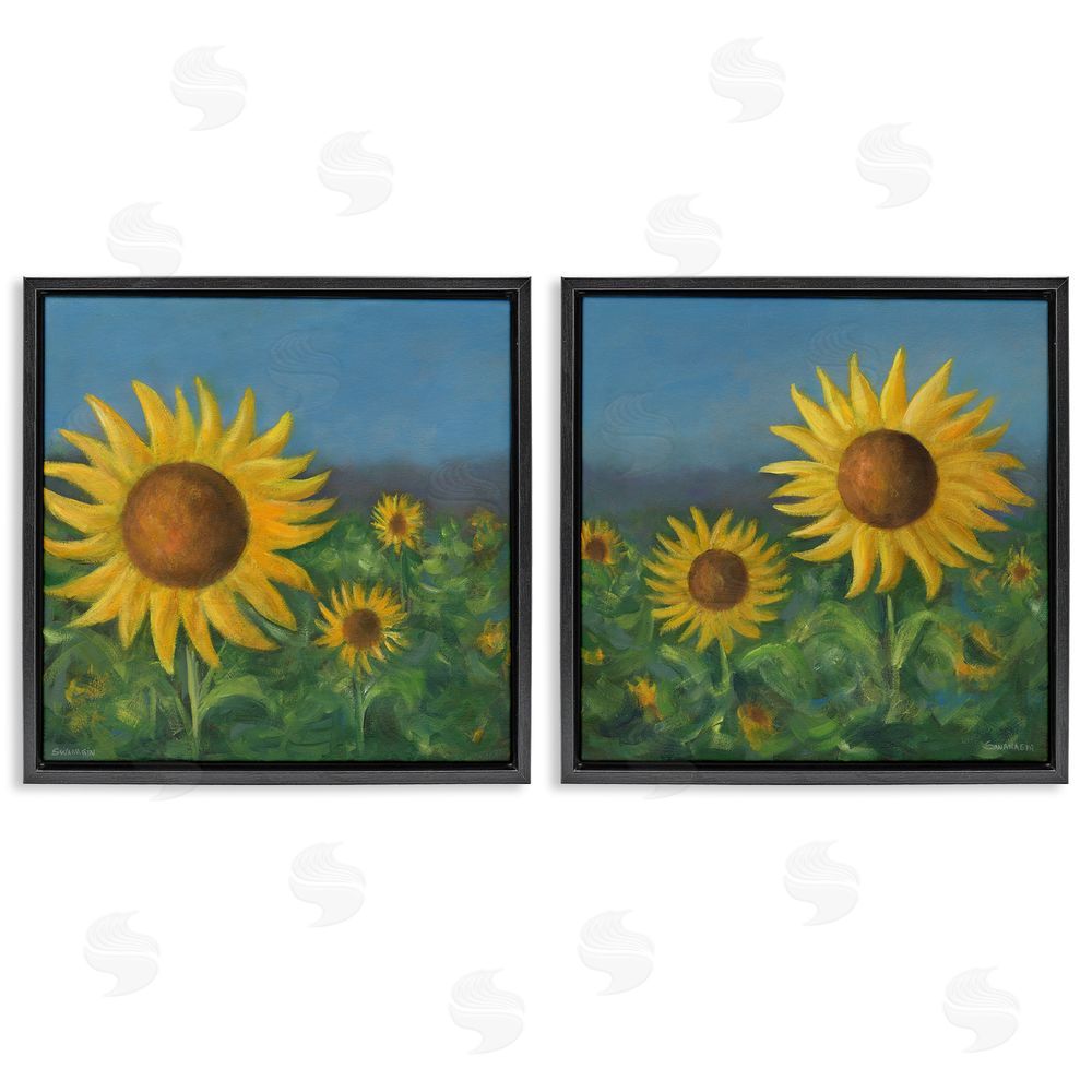David Swanagin Gorgeous Sunflower Field Black Floating Frame Canvas Wall Art Print
