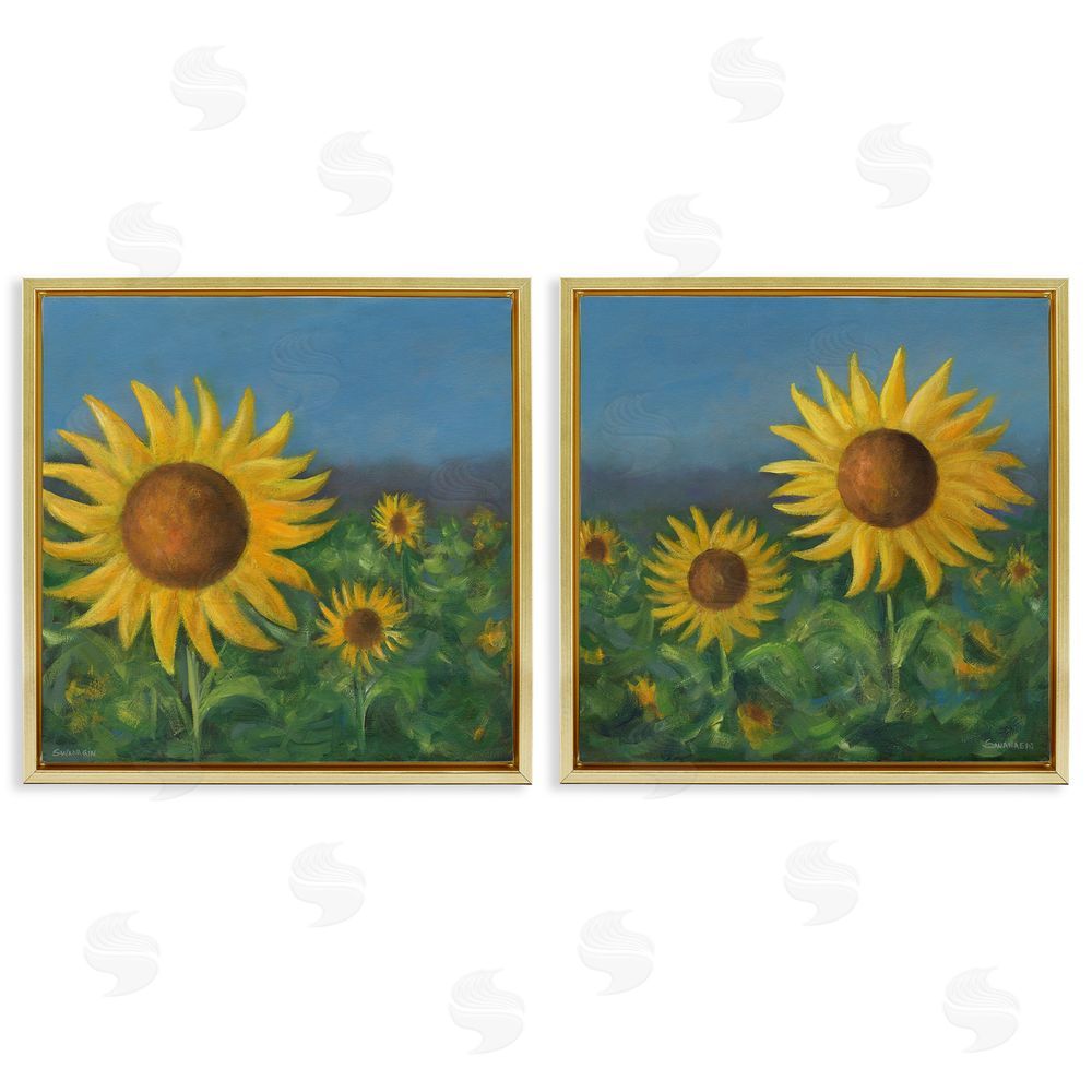 David Swanagin Gorgeous Sunflower Field Gold Floating Frame Canvas Wall Art Print