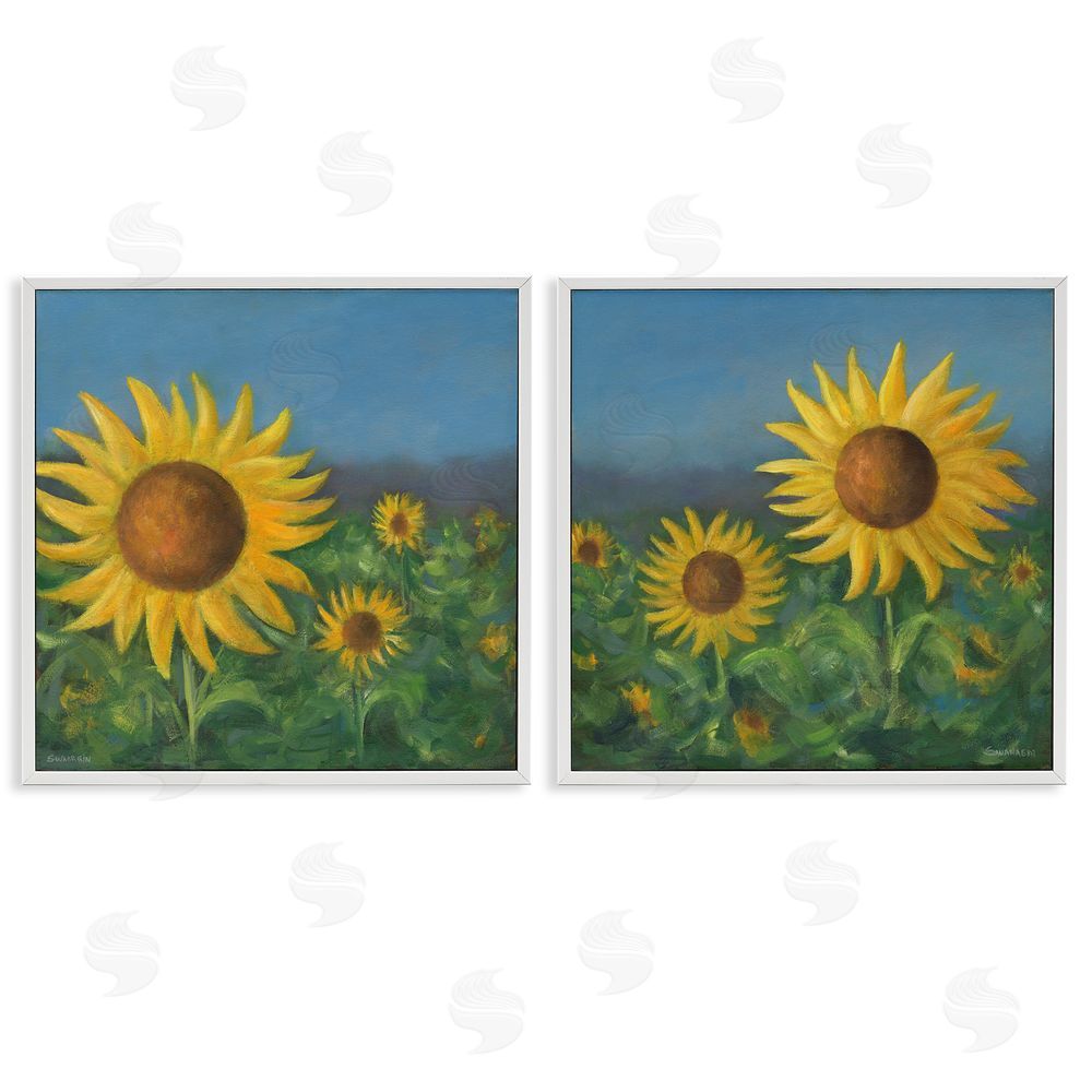 David Swanagin Gorgeous Sunflower Field White Framed Giclee Wall Art Print