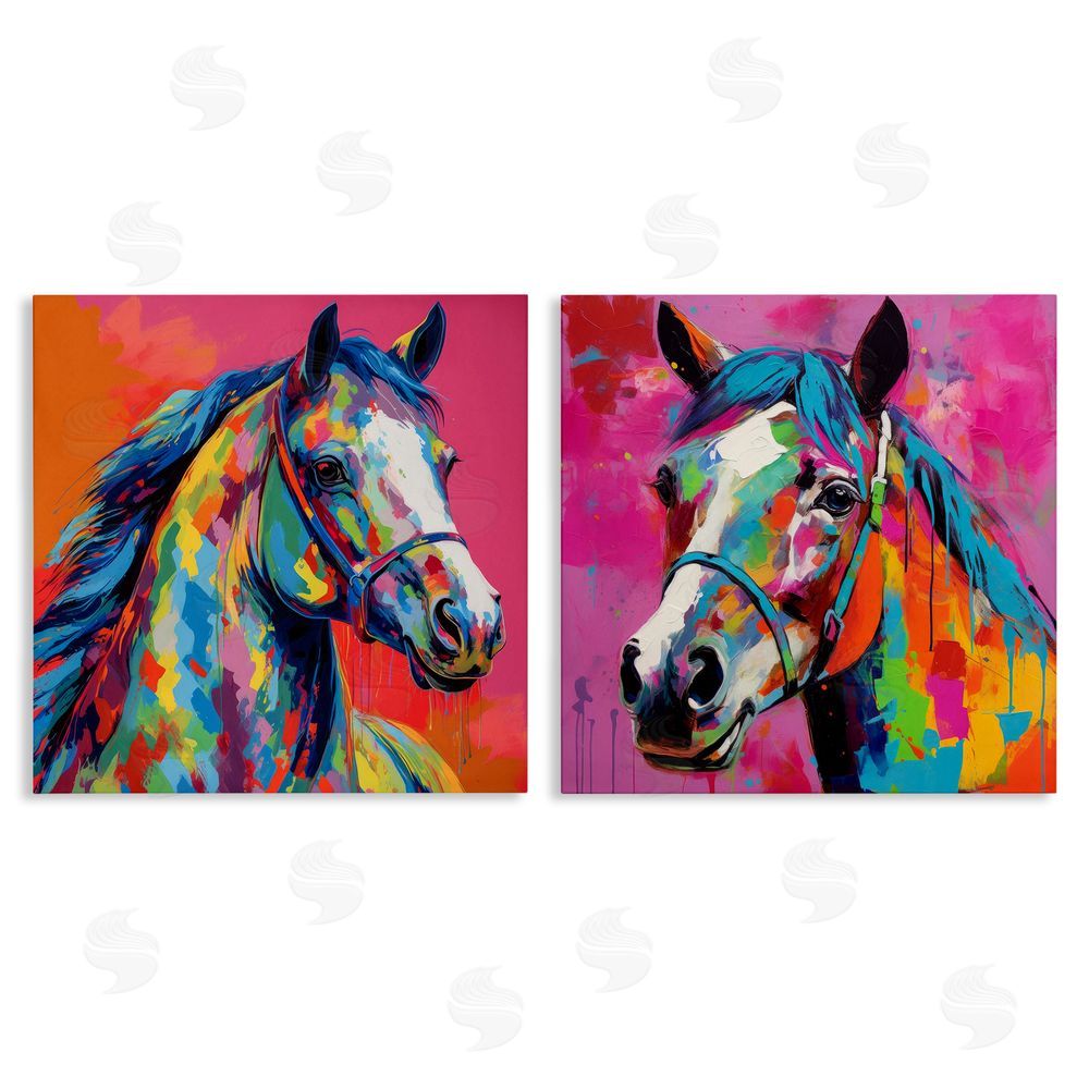 Irena Orlov Bright Neon Horse Portrait  Canvas Wall Art Print
