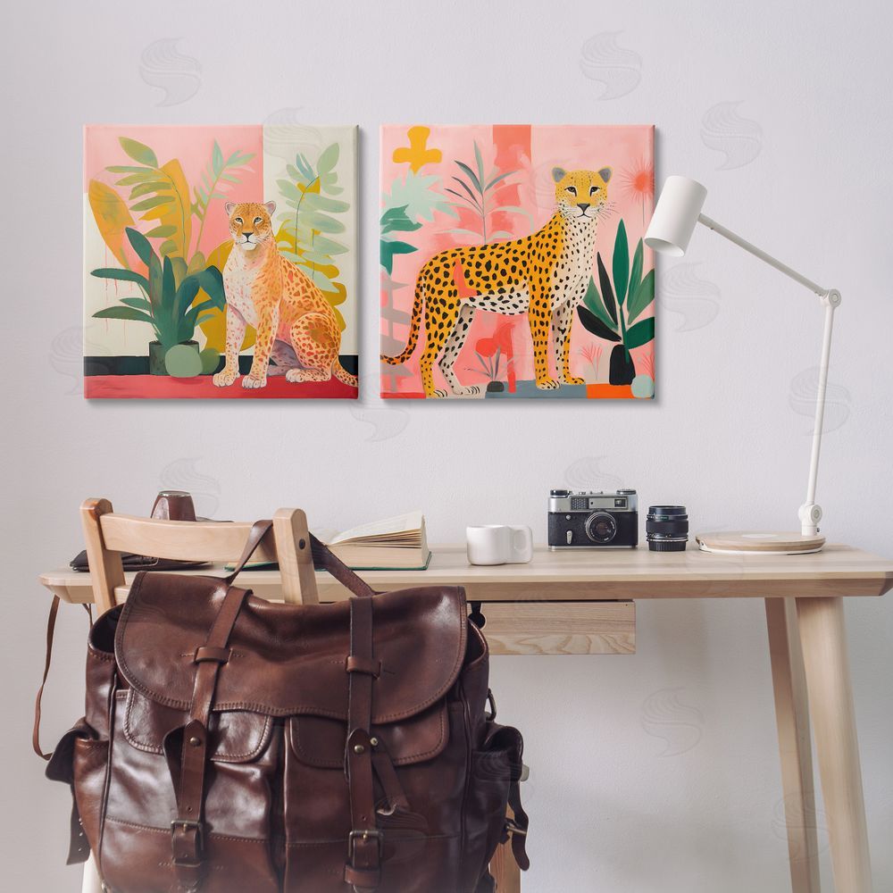 Walker Noble Jaguar Leopard Potted Palms  Canvas Wall Art Print in Room