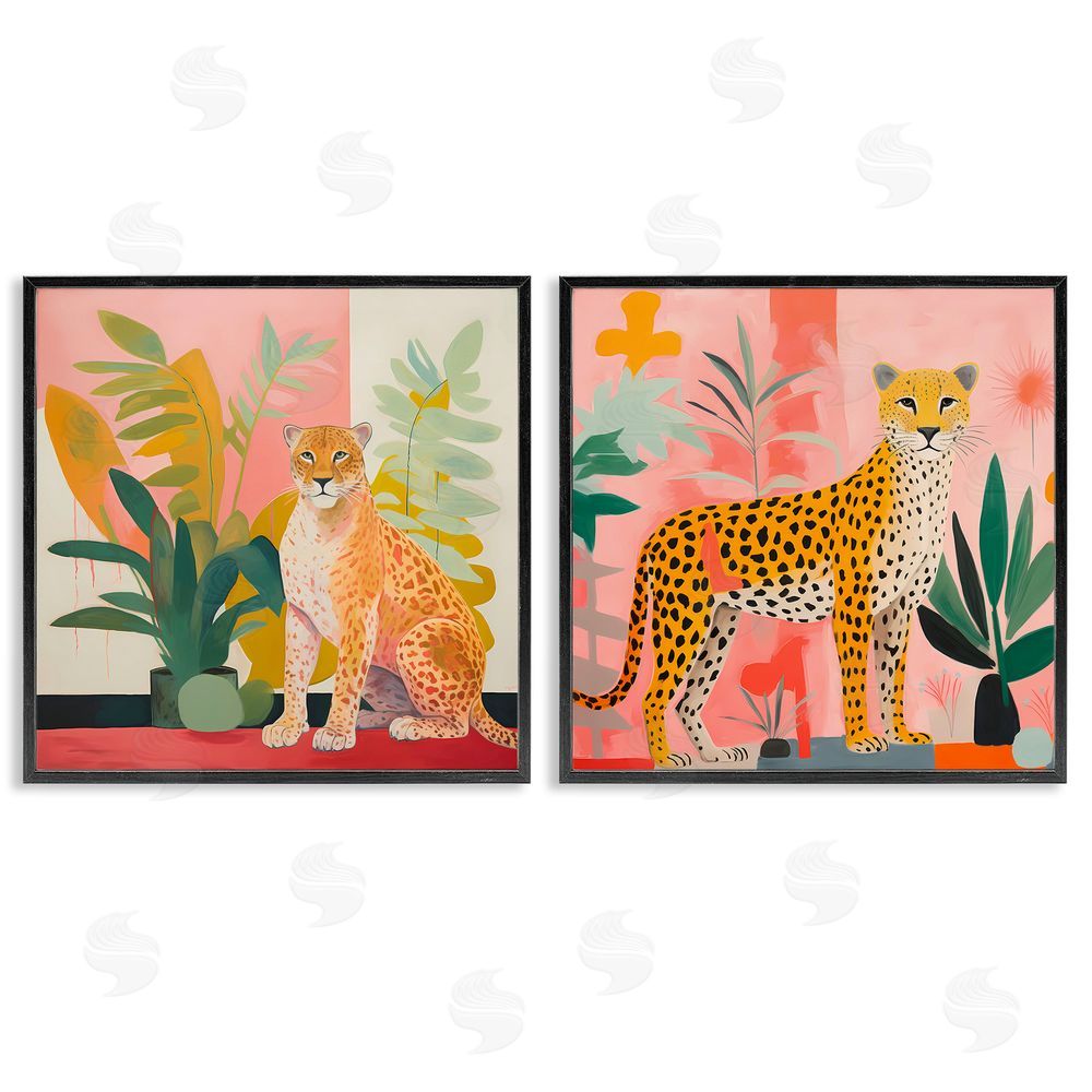 Walker Noble Jaguar Leopard Potted Palms  Black Framed Giclee Wall Art Print