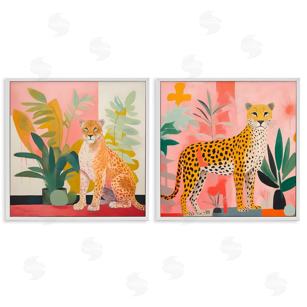 Walker Noble Jaguar Leopard Potted Palms  White Framed Giclee Wall Art Print