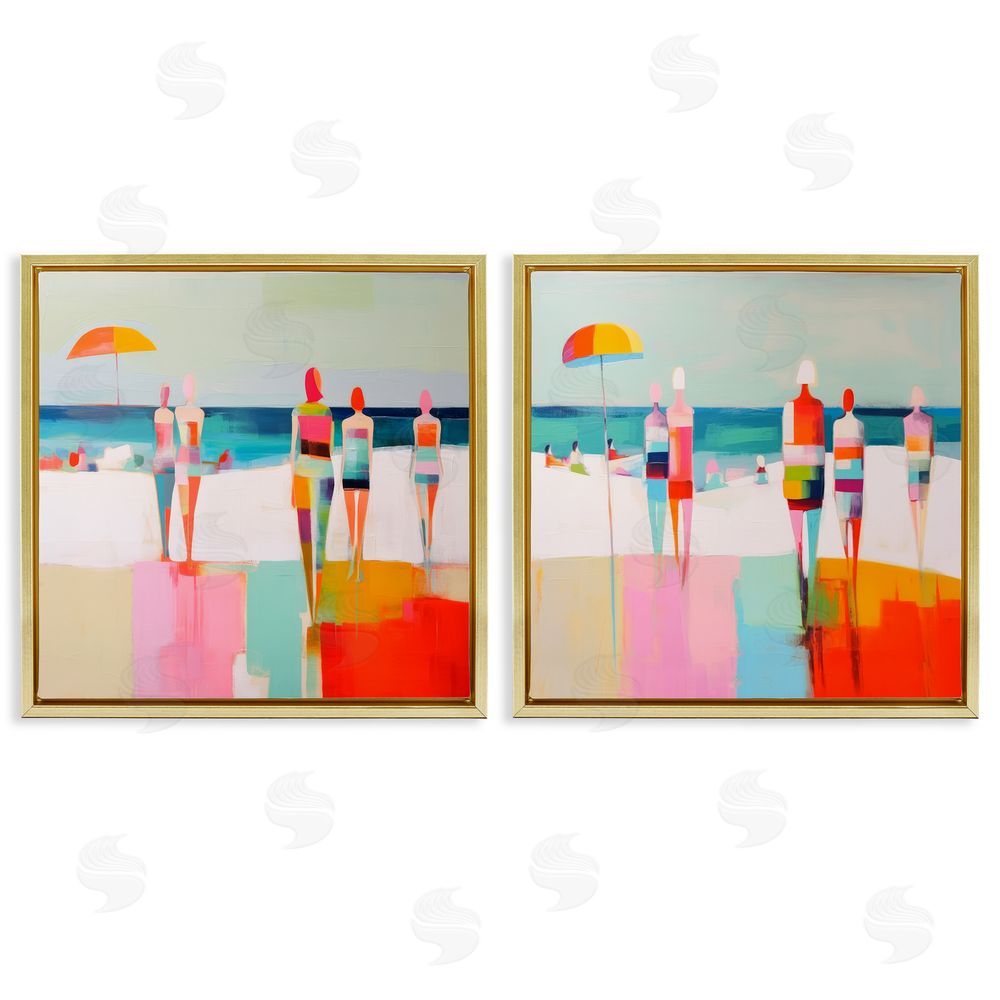 Irena Orlov Abstract Beach Goers  Gold Floating Frame Canvas Wall Art Print