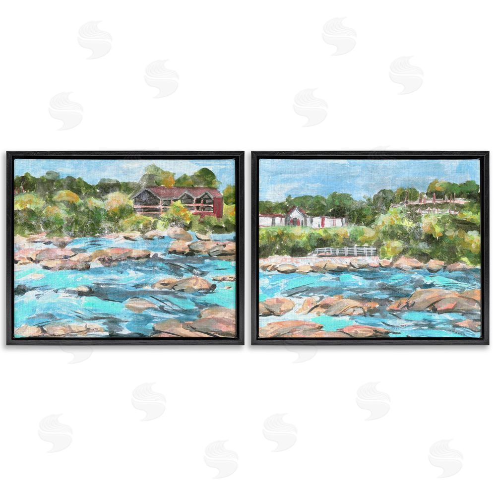 Melissa Wang Flowing River Rocks  Black Floating Frame Canvas Wall Art Print