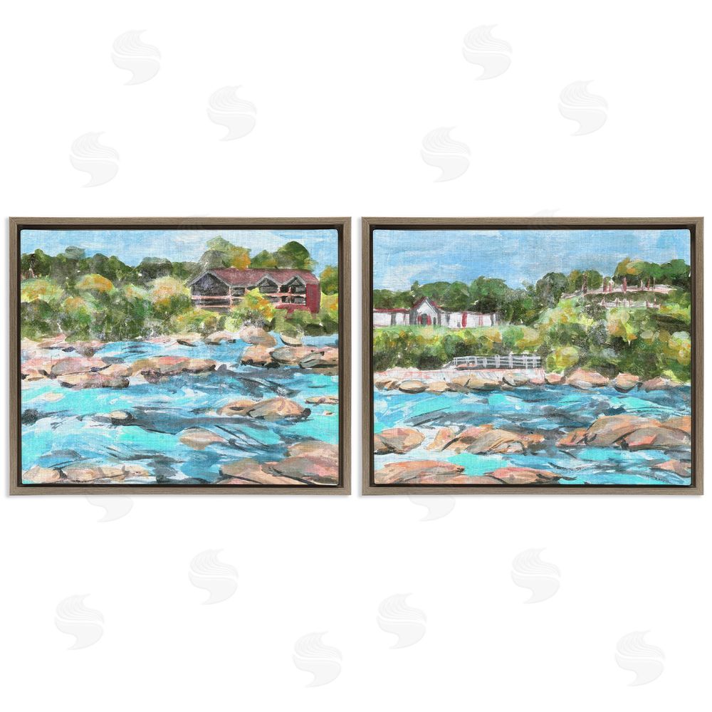 Melissa Wang Flowing River Rocks  Brown Floating Frame Canvas Wall Art Print