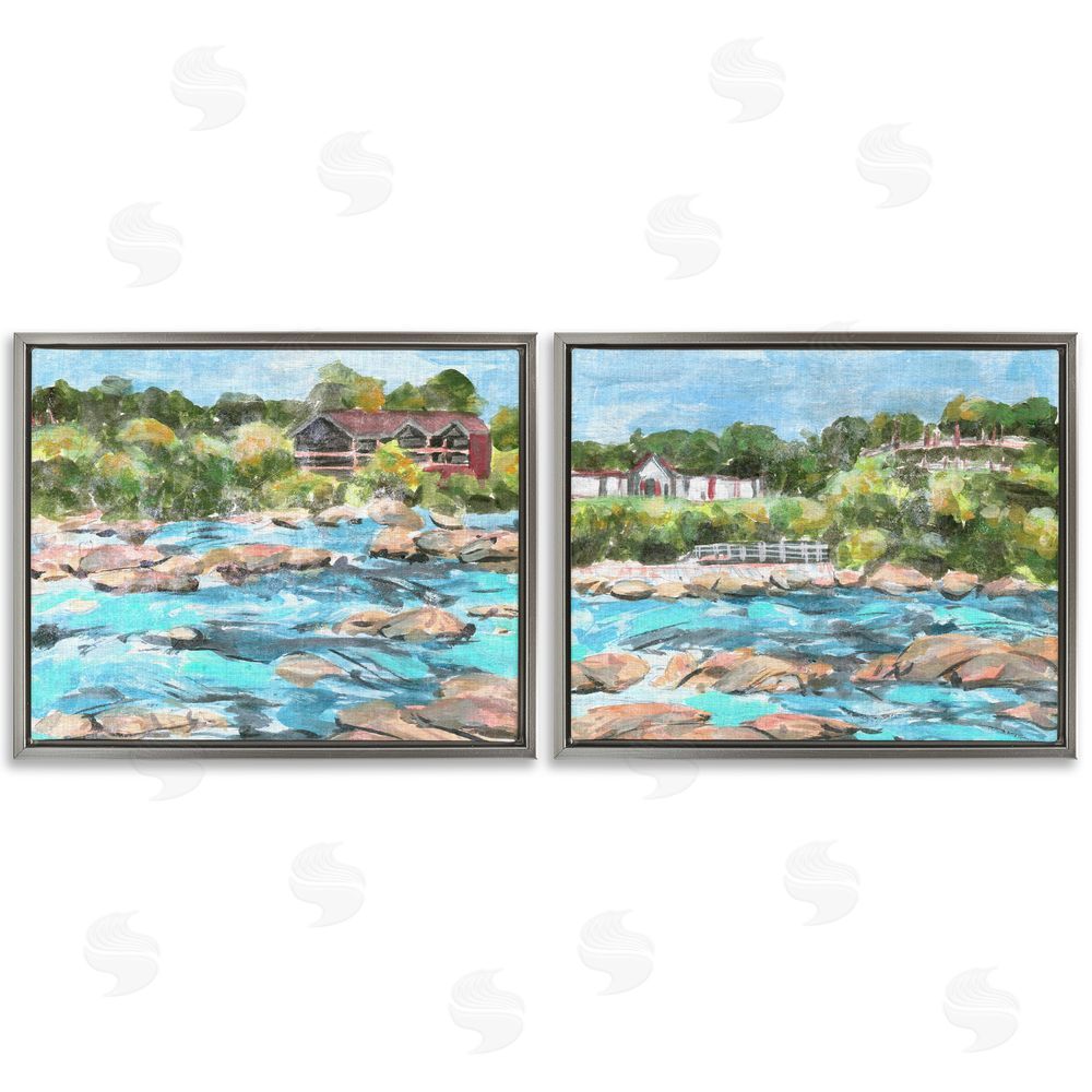 Melissa Wang Flowing River Rocks  Gray Floating Frame Canvas Wall Art Print