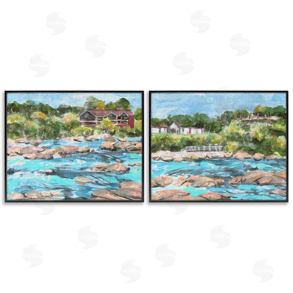 Melissa Wang Flowing River Rocks  Black Framed Giclee Wall Art Print