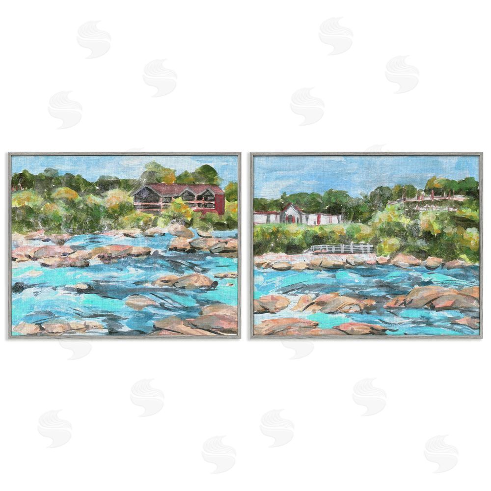 Melissa Wang Flowing River Rocks  Gray Framed Giclee Wall Art Print