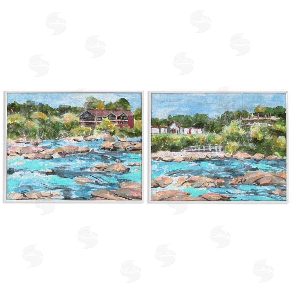 Melissa Wang Flowing River Rocks  White Framed Giclee Wall Art Print