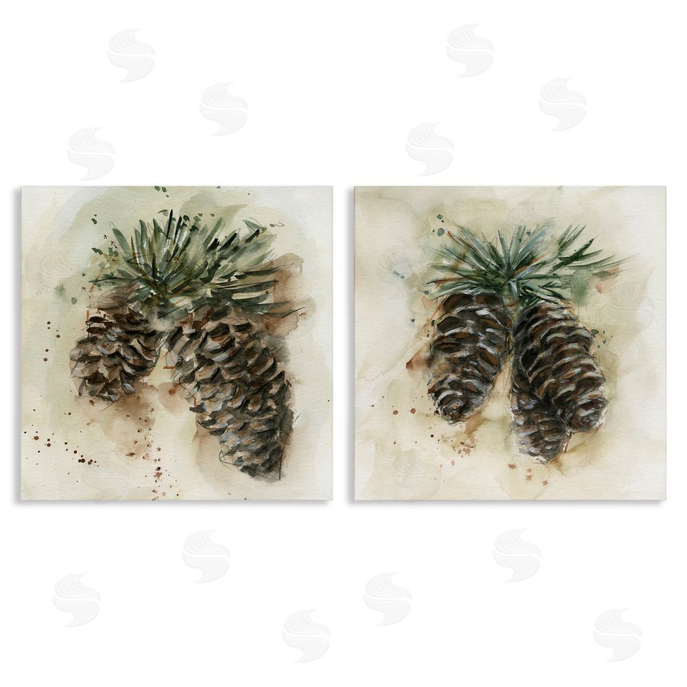 Ethan Harper Watercolor Drawing Pine Cones  Canvas Wall Art Print
