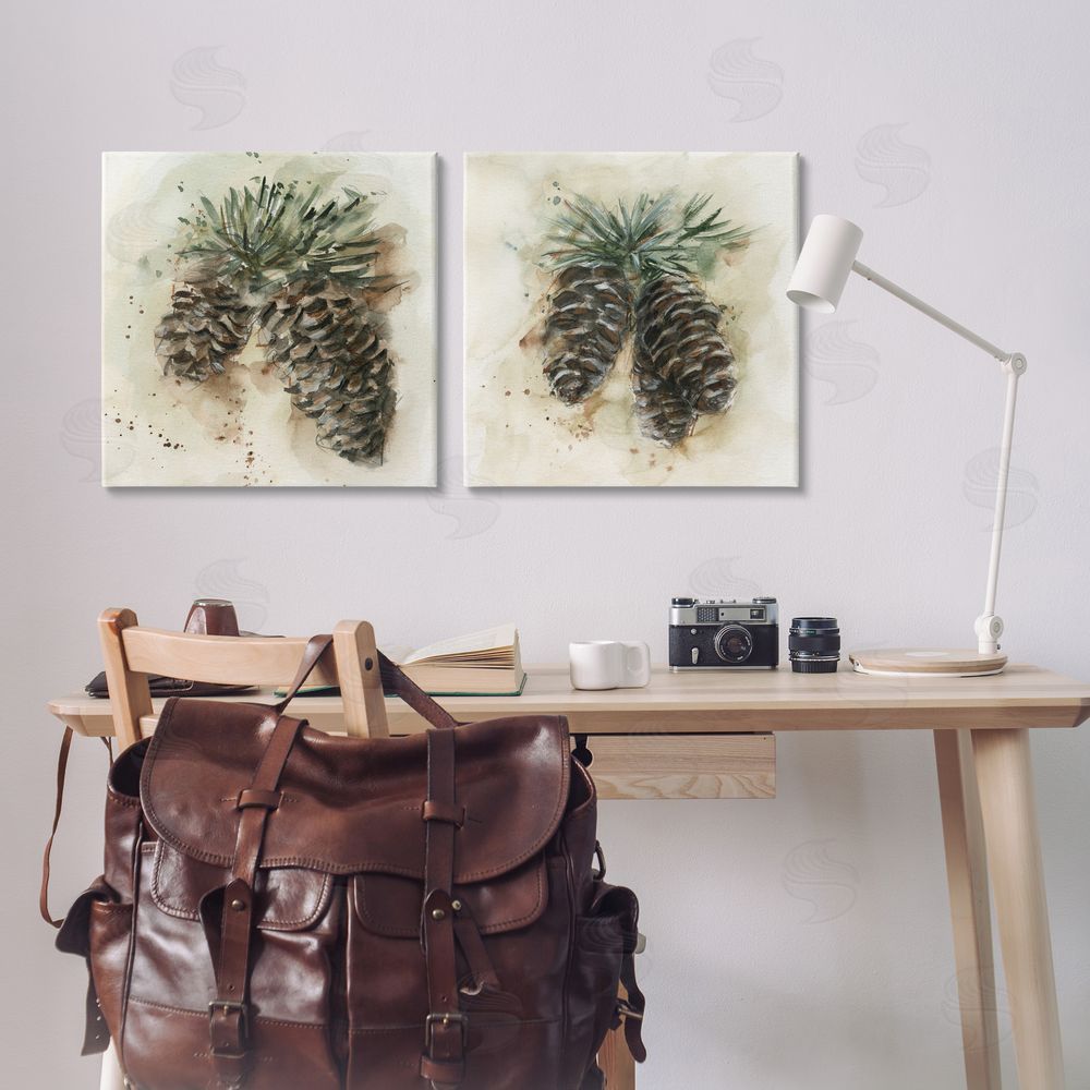 Ethan Harper Watercolor Drawing Pine Cones Canvas Wall Art Print in Room