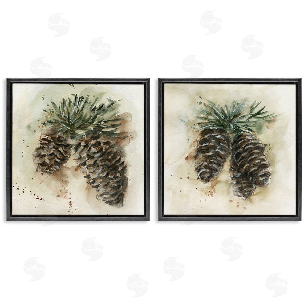 Ethan Harper Watercolor Drawing Pine Cones Black Floating Frame Canvas Wall Art Print