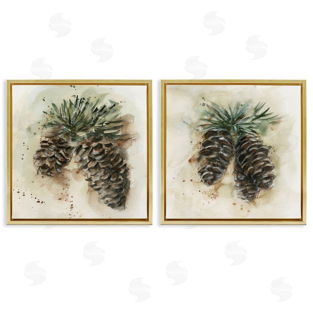 Ethan Harper Watercolor Drawing Pine Cones Gold Floating Frame Canvas Wall Art Print