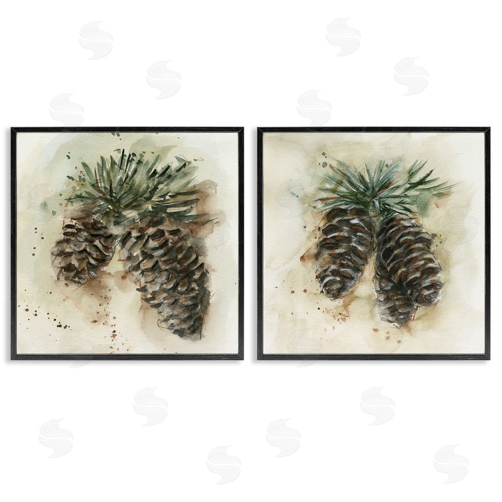Ethan Harper Watercolor Drawing Pine Cones Black Framed Giclee Wall Art Print
