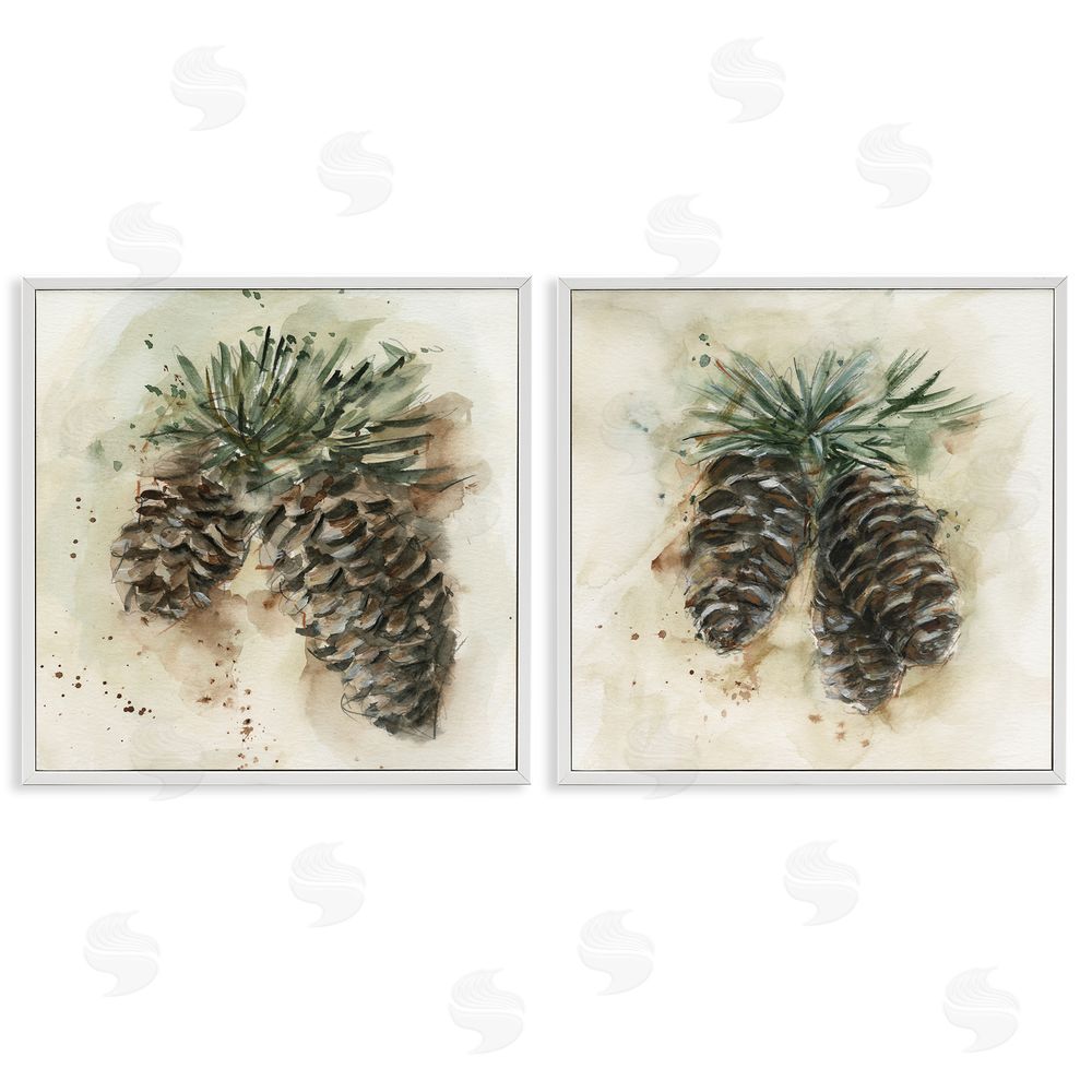 Ethan Harper Watercolor Drawing Pine Cones White Framed Giclee Wall Art Print
