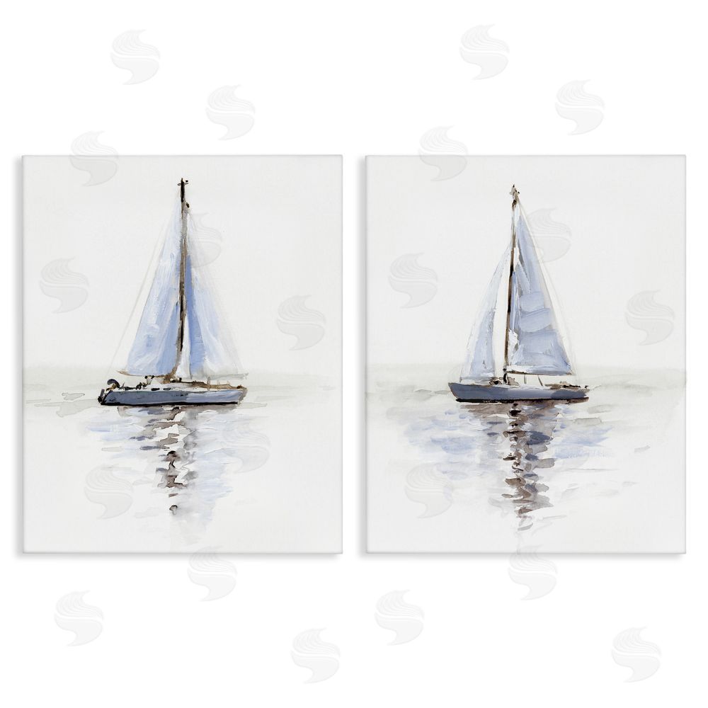Victoria Barnes Watercolor Sailboat Calm Water  Canvas Wall Art Print