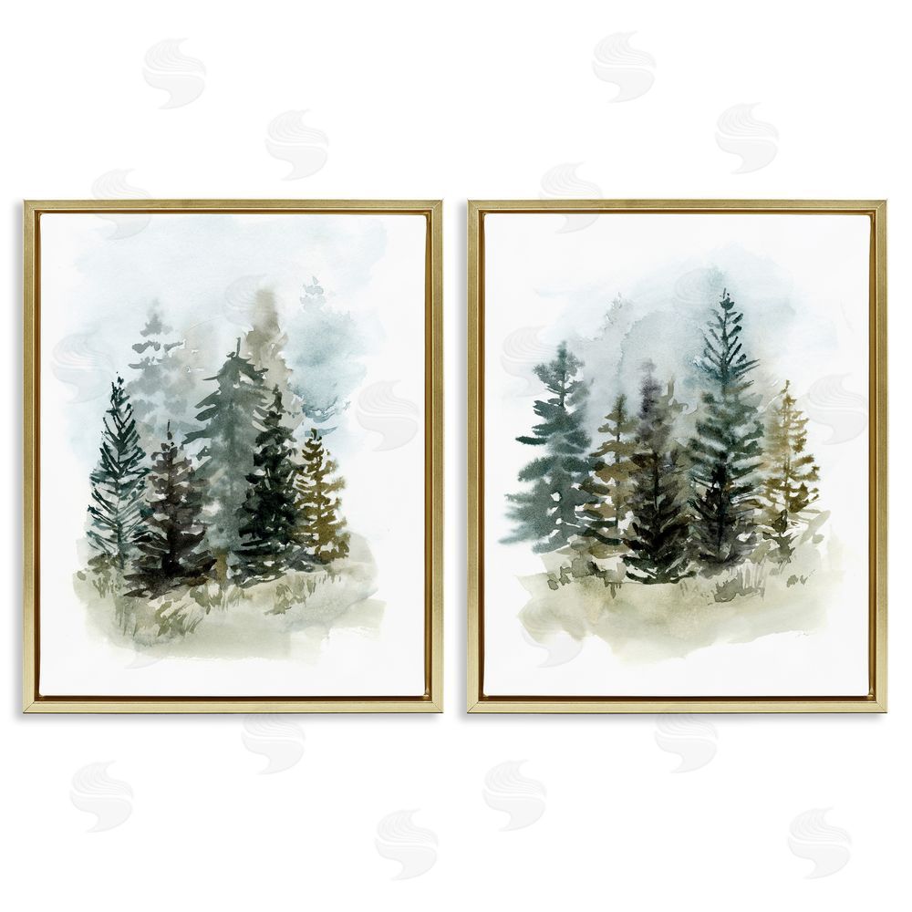 Victoria Barnes Pine Trees Forest  Grove  Gold Floating Frame Canvas Wall Art Print