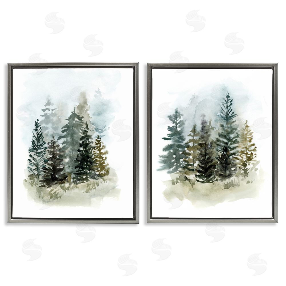 Victoria Barnes Pine Trees Forest  Grove  Gray Floating Frame Canvas Wall Art Print