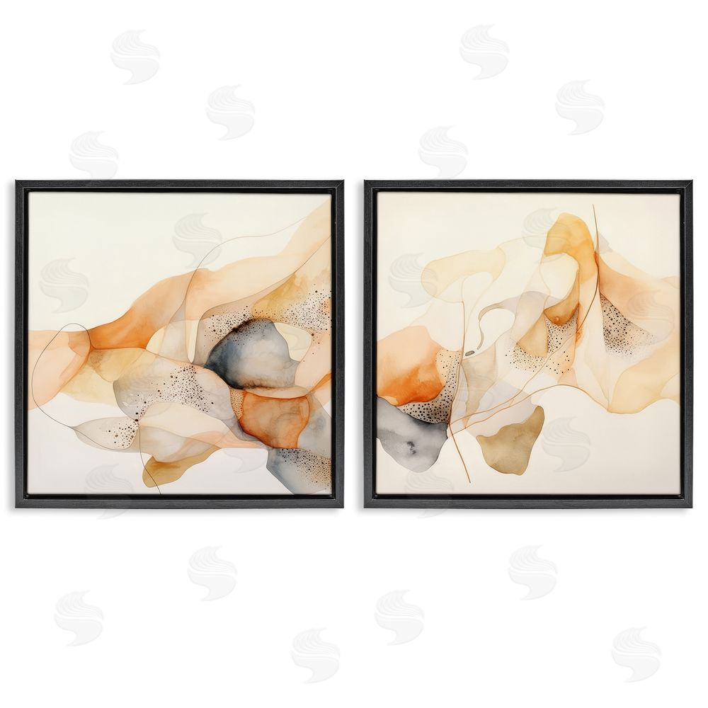Irena Orlov Abstract Peach Watercolor Shapes Black Floating Frame Canvas Wall Art Print