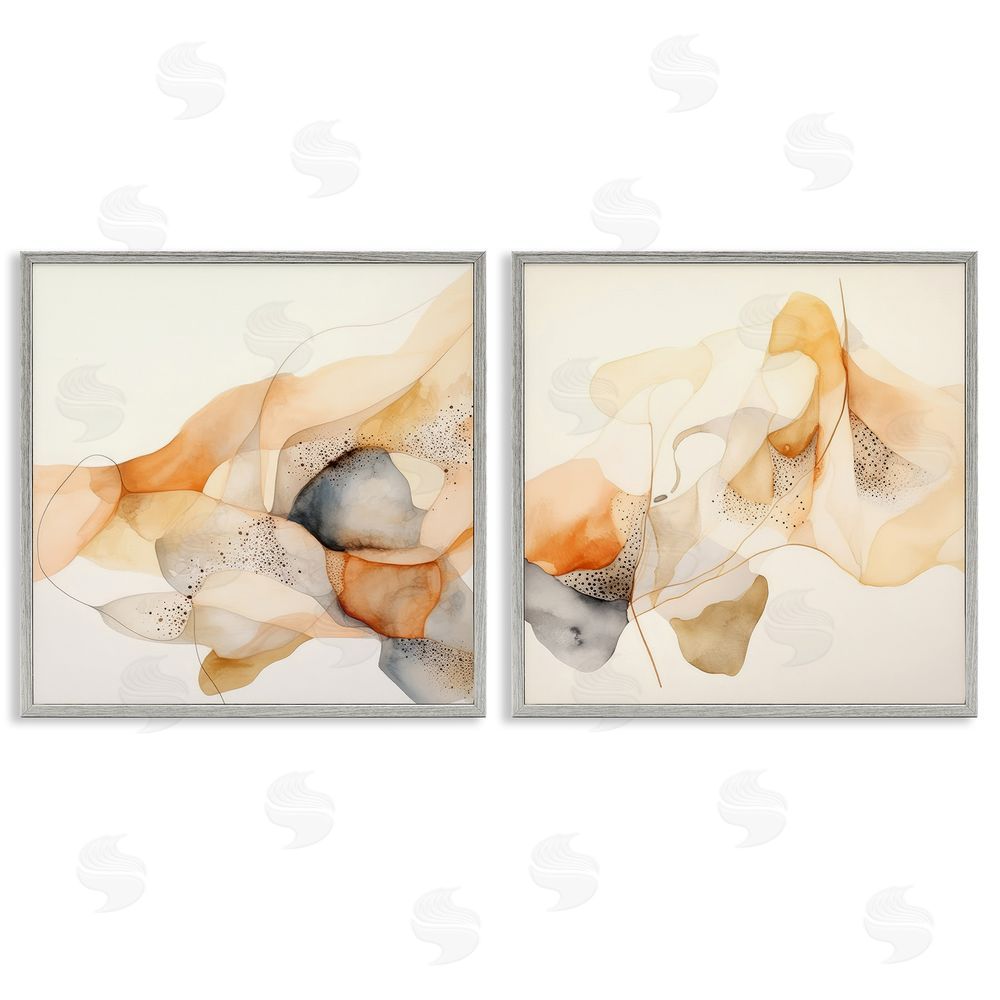 Irena Orlov Abstract Peach Watercolor Shapes Gray Framed Giclee Wall Art Print
