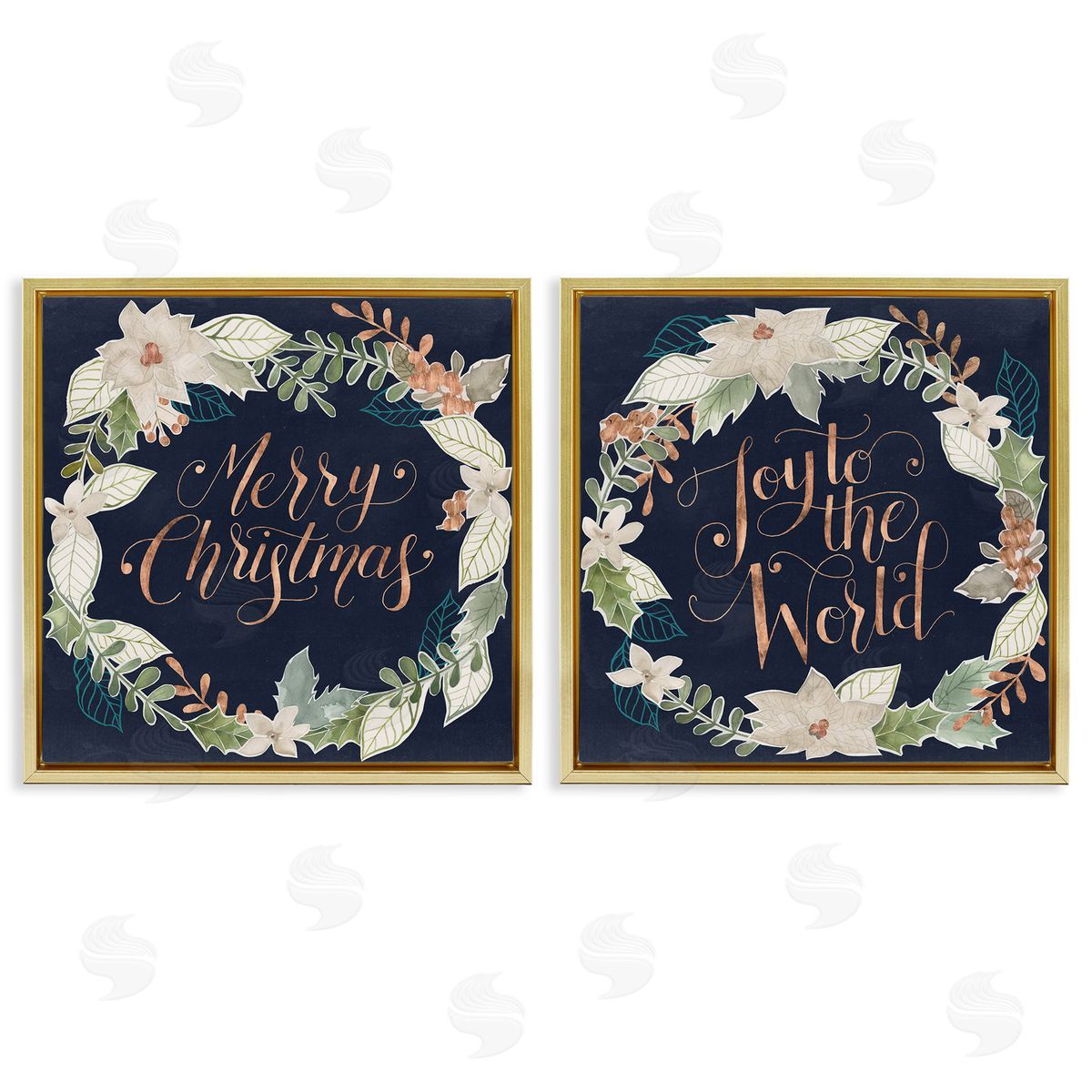 Merry Christmas Joy Wreath Gold Floating Frame Canvas Wall Art, Home Decor by Grace Popp