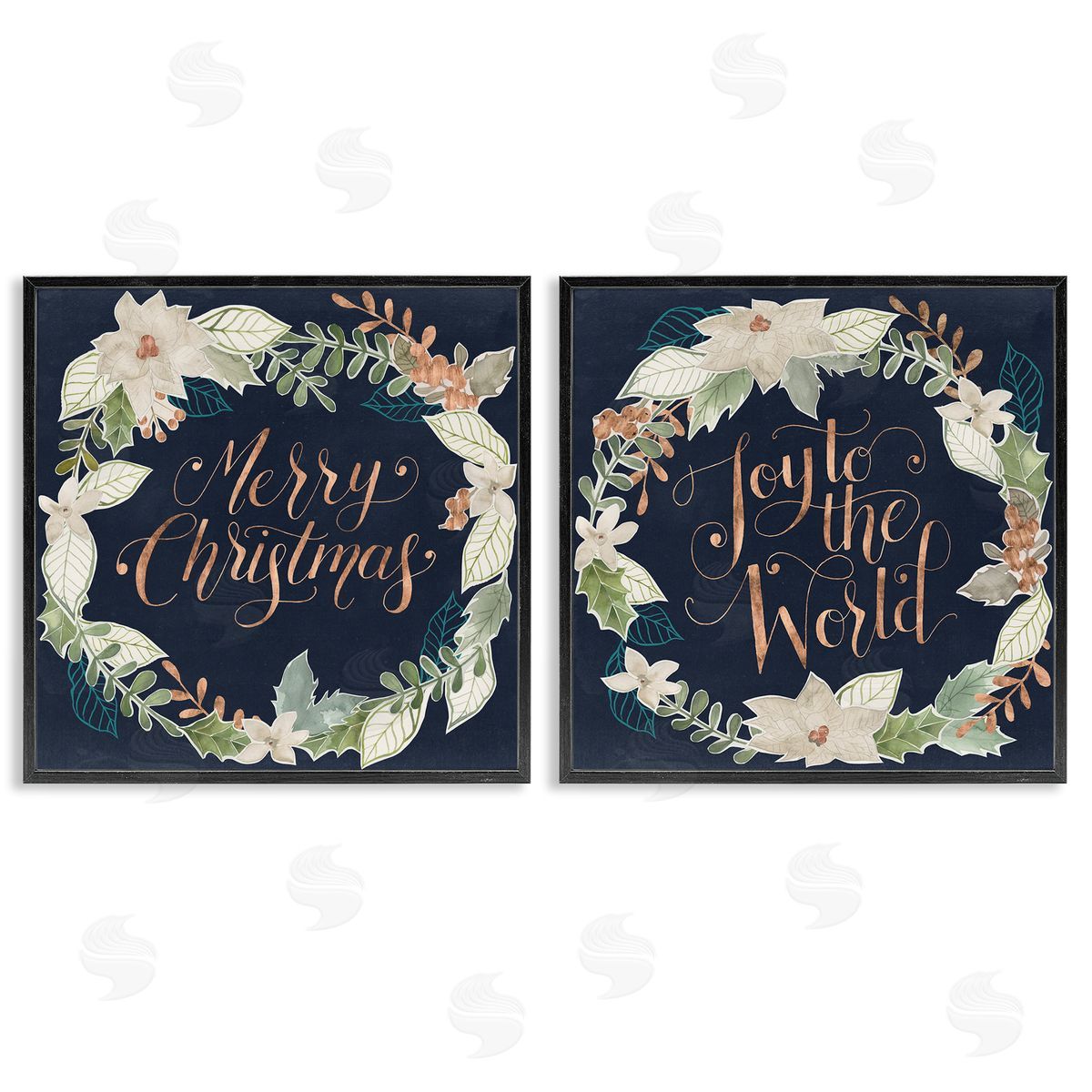 Merry Christmas Joy Wreath Black Frame Print Wall Art, Home Decor by Grace Popp