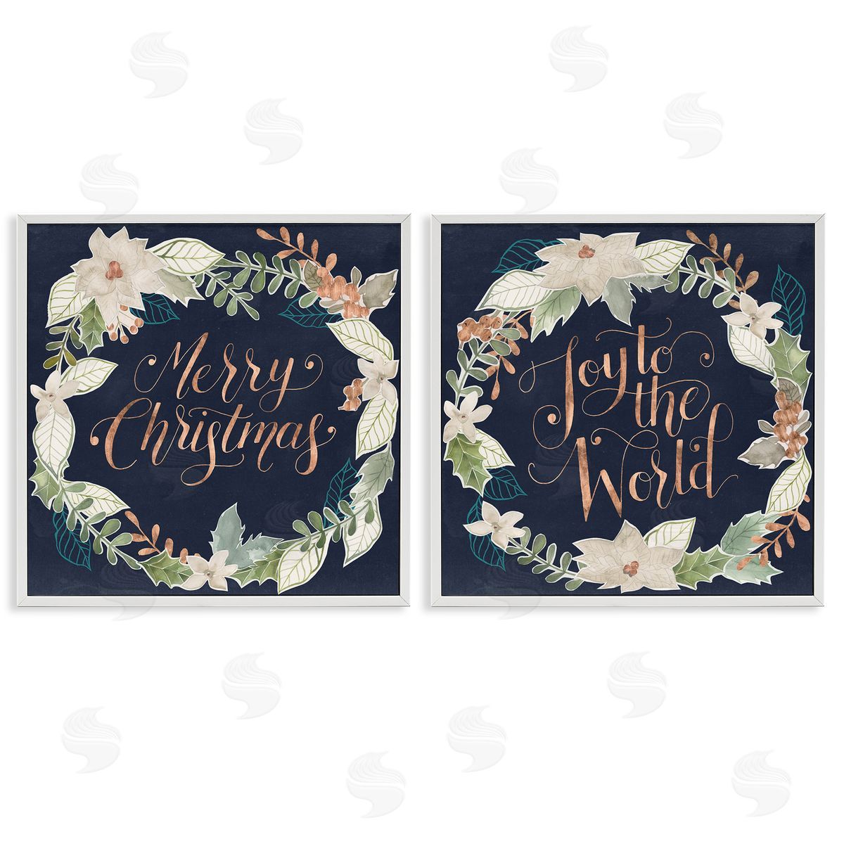 Merry Christmas Joy Wreath White Frame Print Wall Art, Home Decor by Grace Popp