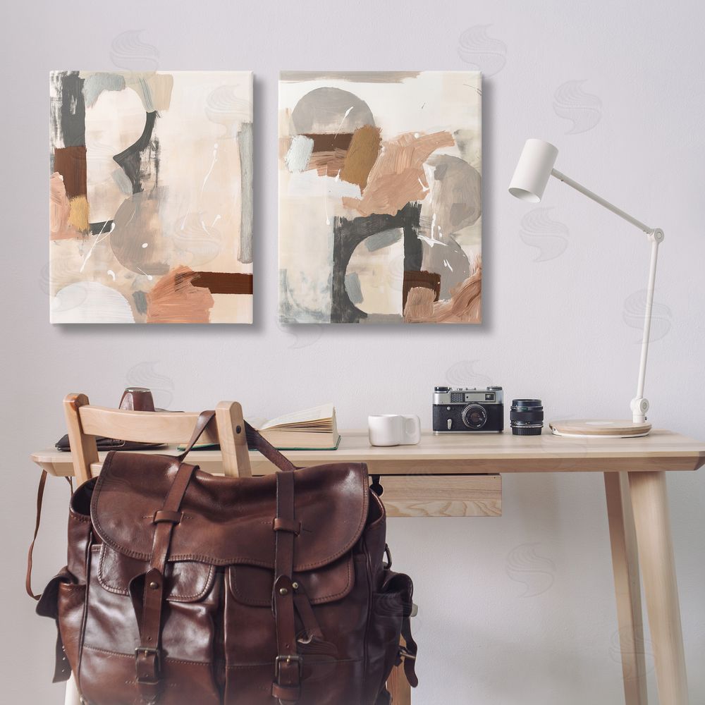 Victoria Barnes Abstract Neutral Shapes Brown Canvas Wall Art Print in Room