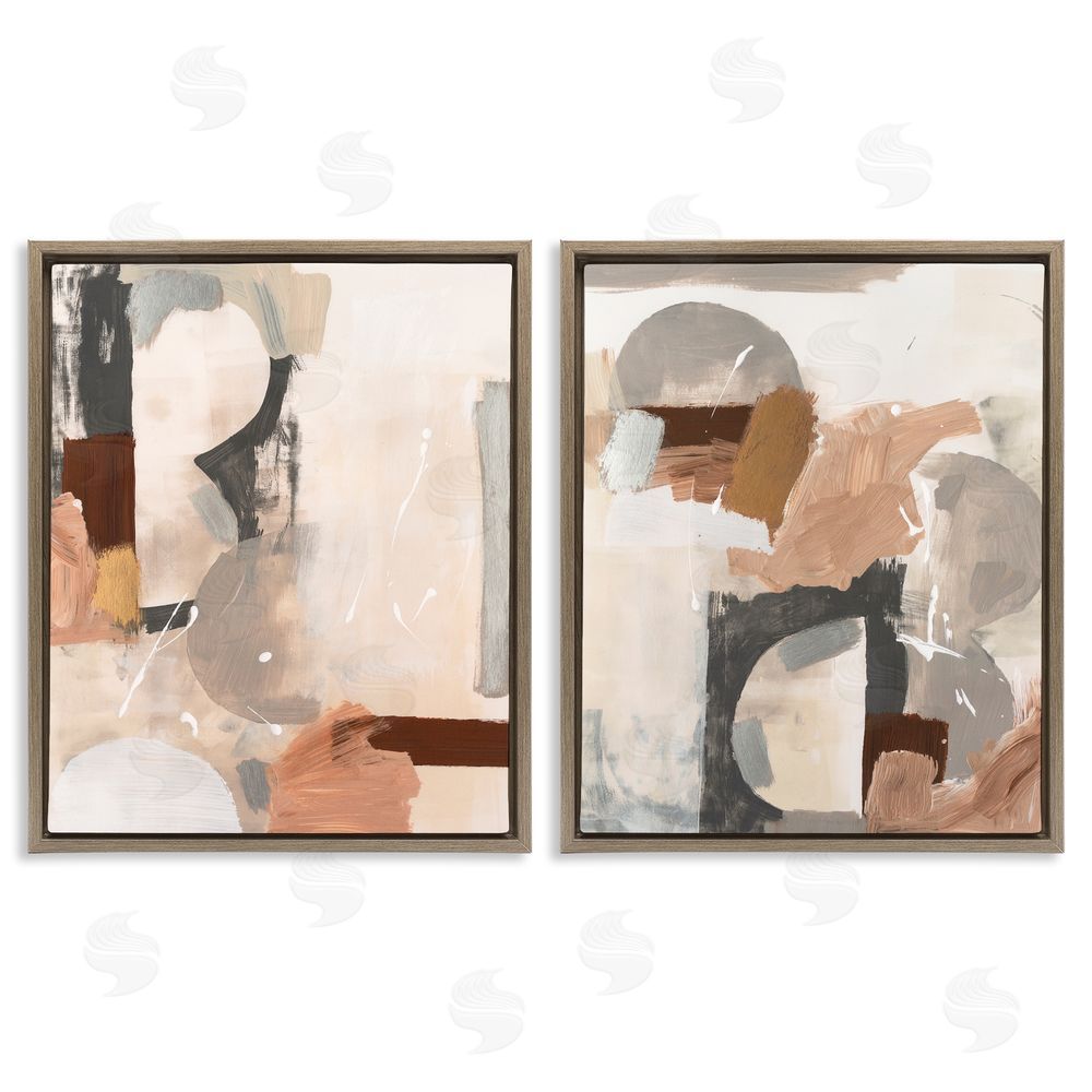 Victoria Barnes Abstract Neutral Shapes Brown Brown Floating Frame Canvas Wall Art Print