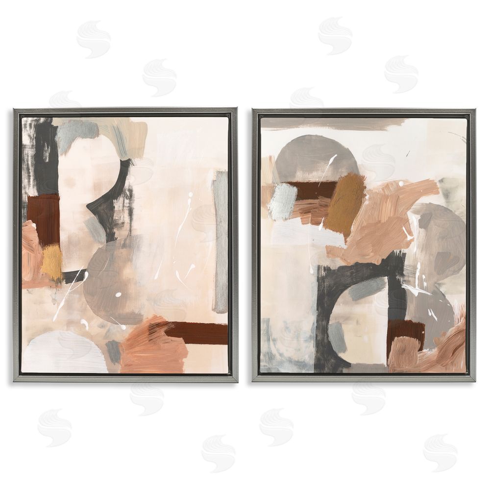 Victoria Barnes Abstract Neutral Shapes Brown Gray Floating Frame Canvas Wall Art Print