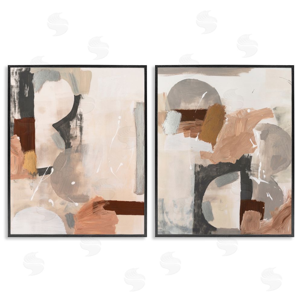 Victoria Barnes Abstract Neutral Shapes Brown Black Framed Giclee Wall Art Print