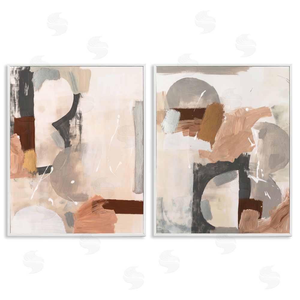 Victoria Barnes Abstract Neutral Shapes Brown White Framed Giclee Wall Art Print