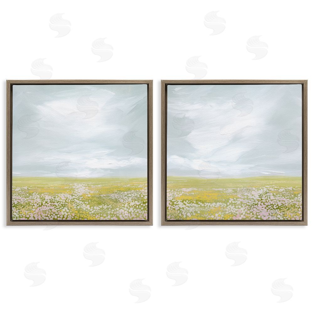 Grace Popp Flowering Field Wispy Clouds Brown Floating Frame Canvas Wall Art Print