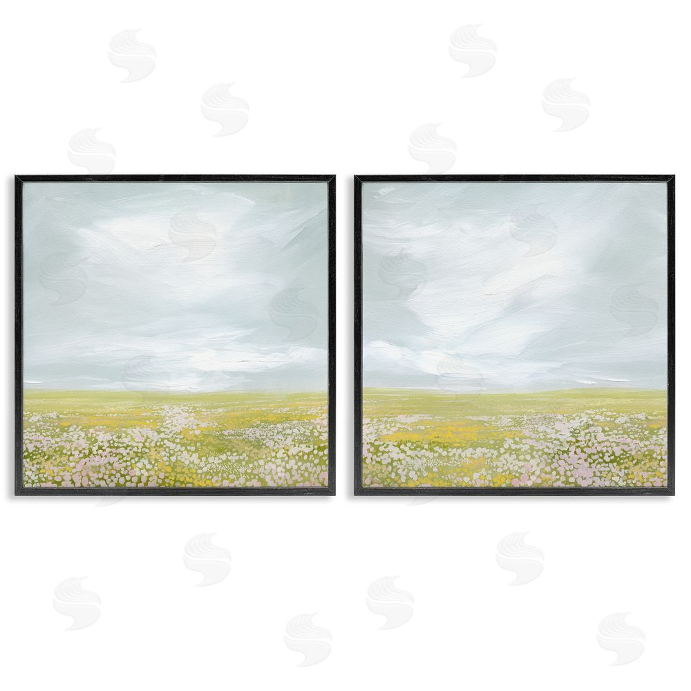 Grace Popp Flowering Field Wispy Clouds Black Framed Giclee Wall Art Print