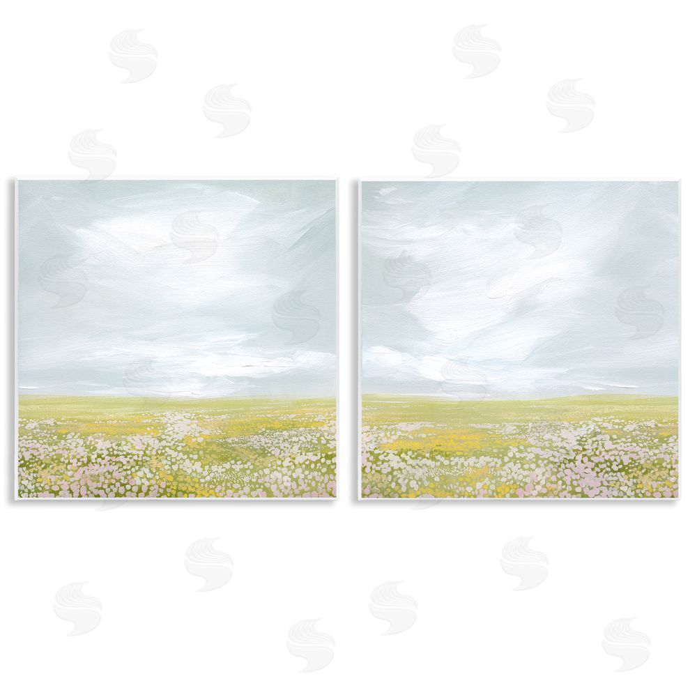 Grace Popp Flowering Field Wispy Clouds Wooden Wall Plaque Art Print